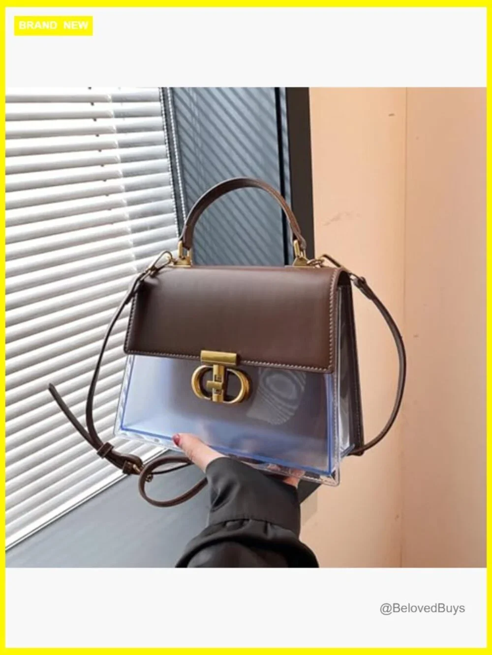 Clear PVC Satchel Handbag, Convertible Crossbody Tote with Turn-Lock,